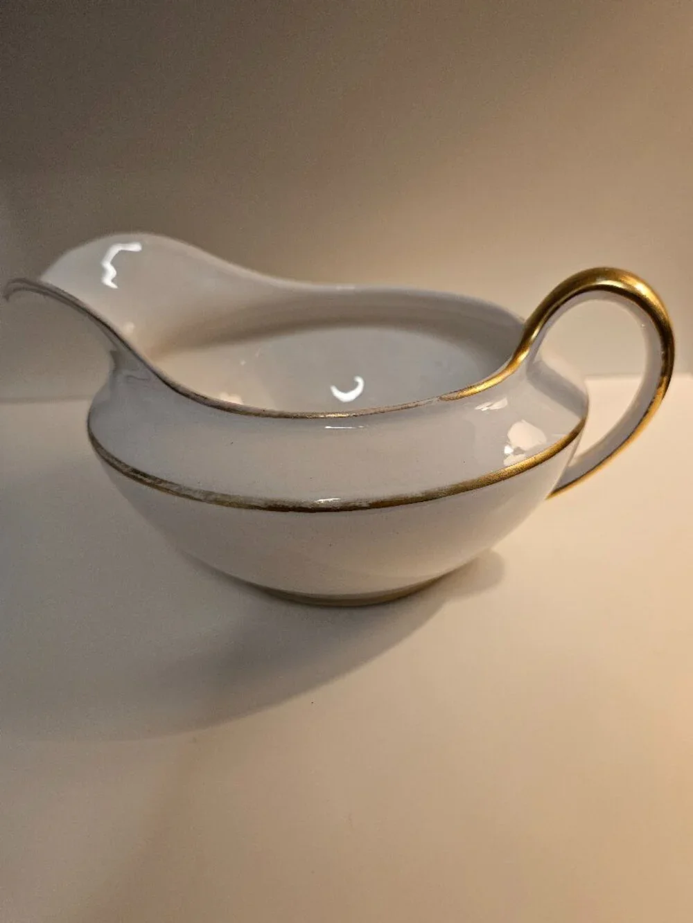 Vintage Fine White Porcelain Creamer Pitcher Gold Trim Accent - OS